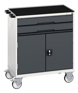 verso mobile cabinet with 2 drawers, door and top tray. WxDxH: 800x550x965mm. RAL 7035/5010 or selected Bott Verso Mobile  Drawer Cupboard  Tool Trolleys and Tool Butlers